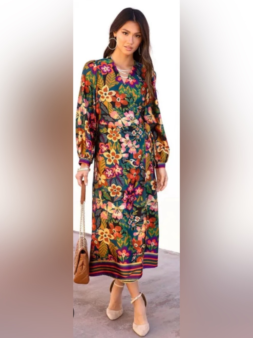 Dress Forum Floral Long Sleeve Midi wrap dress